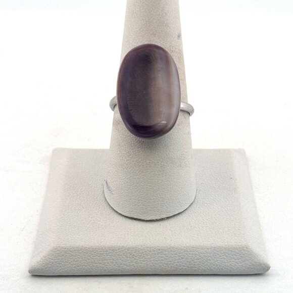 Estate Sterling Silver 925 Ring w/ Large Banded Agate Stone, Size 8, 4.4g - Picture 2 of 9